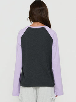 Settle Down Long Sleeve Raglan Top Lilac / Dark Grey