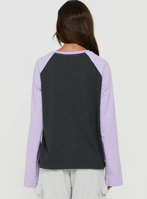 Settle Down Long Sleeve Raglan Top Lilac / Dark Grey