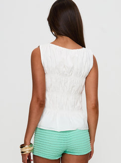 back view of model wearing Princess Polly Read My Soul Bead Detail Top White Sleeveless Boat Neck 