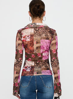 back view of model wearing Princess Polly Maribou Long Sleeve Top Multi Full Sleeves V-Neck 