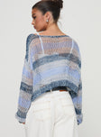 back view of model wearing Princess Polly Perren Sweater Blue Stripe Cropped 