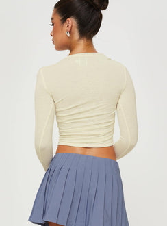 back view of model wearing Princess Polly Luvinia Long Sleeve Top Cream Full Sleeves Crew Neck 