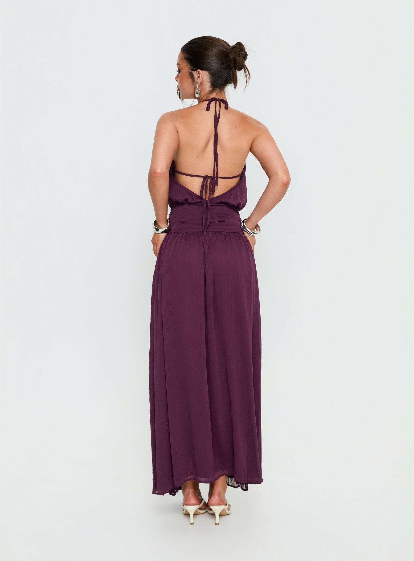 Catherina Blouson Halter Maxi Dress Deep Purple | Princess Polly