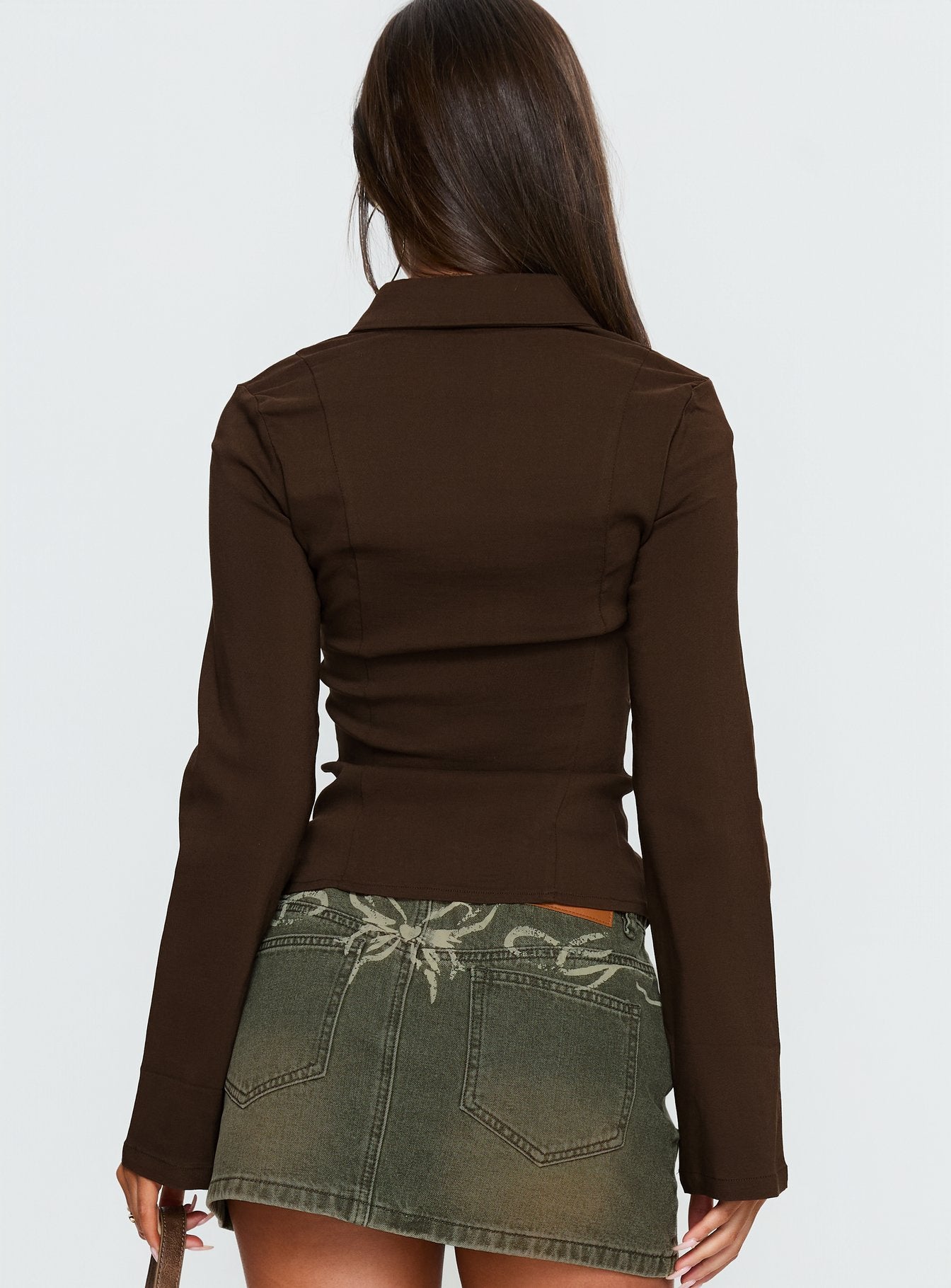 Aviela Zip Up Long Sleeve Top Brown | Princess Polly