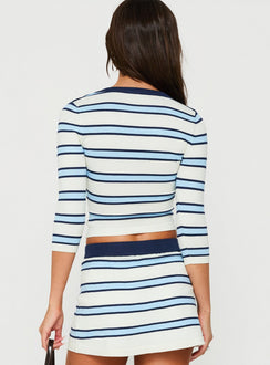 Kissie 3/4 Sleeve Saddle Hem Top Multi Stripe