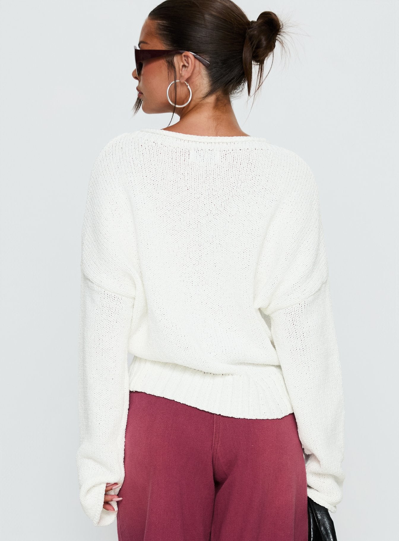 Reannon Wide Neck Knit Sweater White | Princess Polly