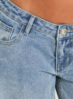 Picco Ultra Low Rise Wide Leg Jeans Light Blue Wash