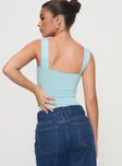 back view of model wearing Princess Polly Keating Bodysuit Baby Blue Sleeveless 