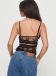 back view of model wearing Princess Polly Zephyrion Top Black Sleeveless V-Neck 