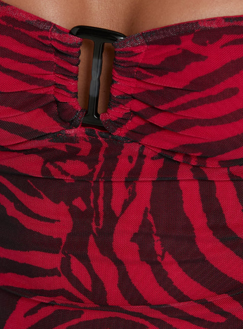 Cielo Mesh Halter Top Red Zebra