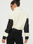 Rachale Faux Leather Shearling Jacket  Black / Cream