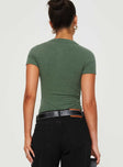 back view of model wearing Princess Polly Kandis Bodysuit Green Short Sleeves Crew Neck 