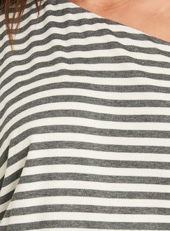 Jamelle Off Shoulder Mini Dress Charcoal / Cream Stripe