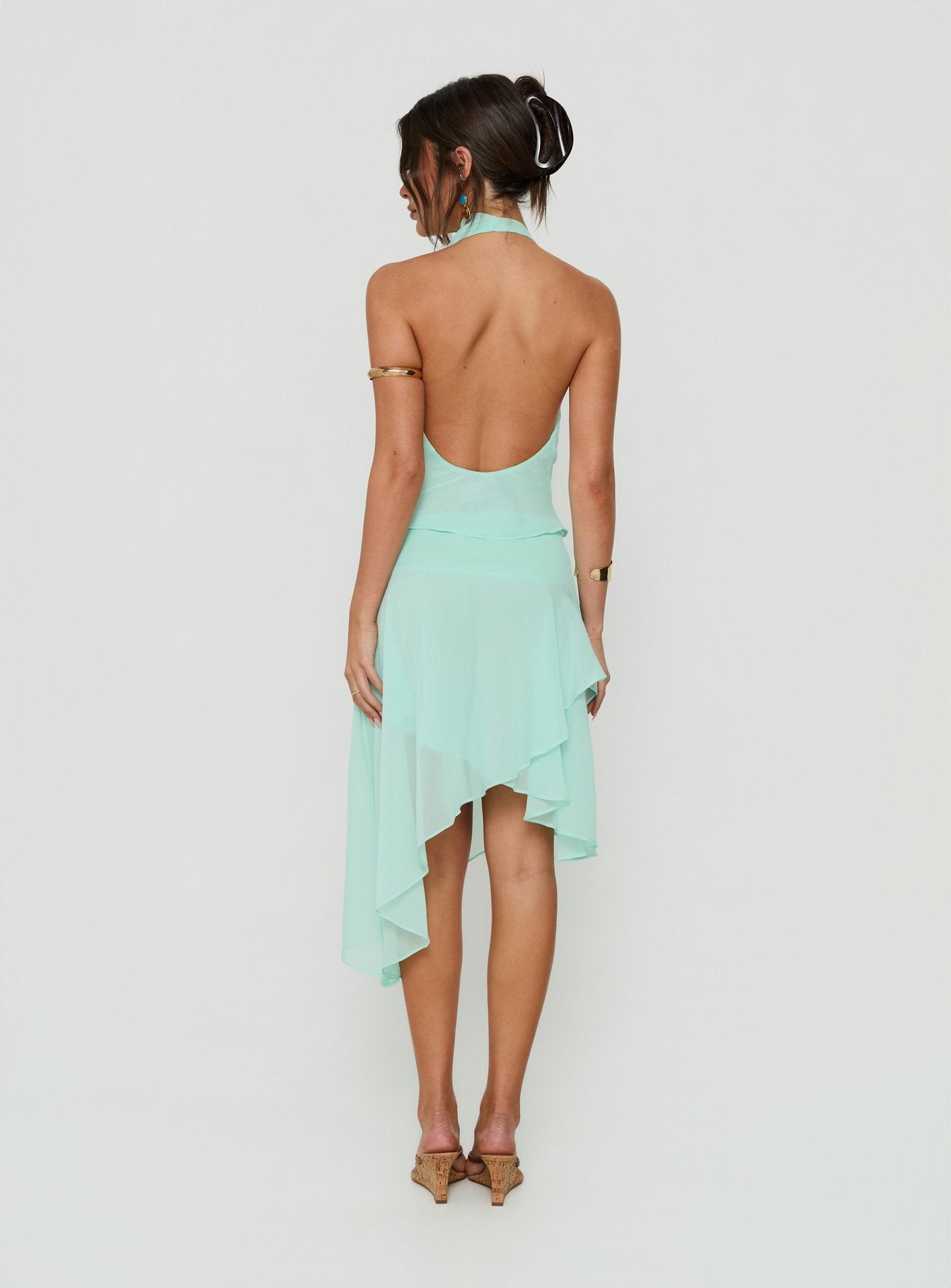 Evaleine Asymmetrical Chiffon Midi Skirt Blue
