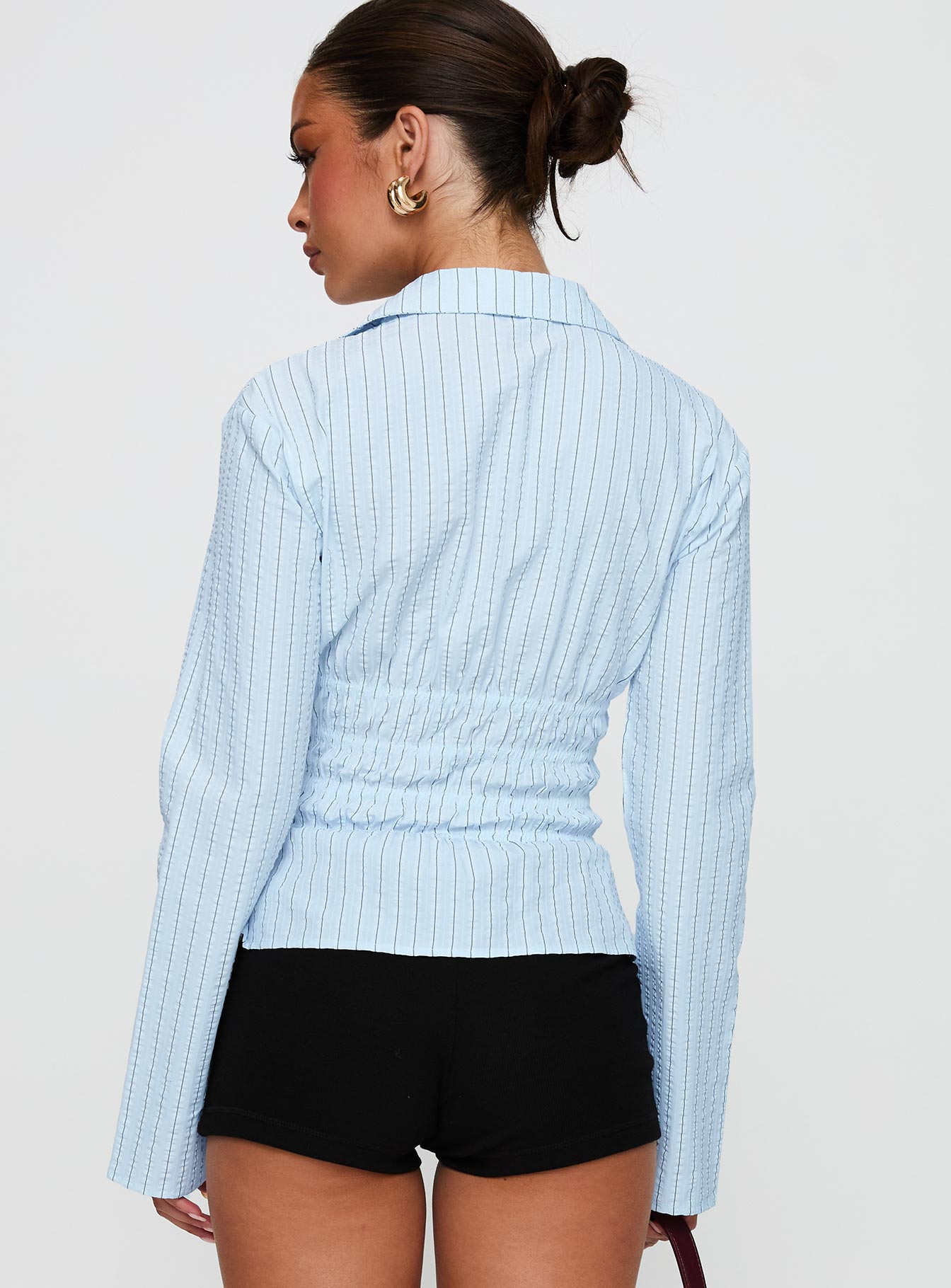 Liesel Shirred Long Sleeve Top Stripe | Princess Polly