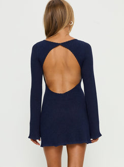 Rhapsody Long Sleeve Knit Mini Dress Navy