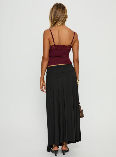 back view of model wearing Princess Polly Nola Hardware Slit Maxi Skirt Black 