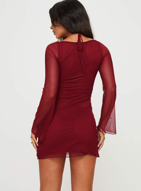 Bilbao Long Sleeve Mini Dress Burgundy | Princess Polly Bilbao Long Sleeve Mini Dress Burgundy | Princess Polly