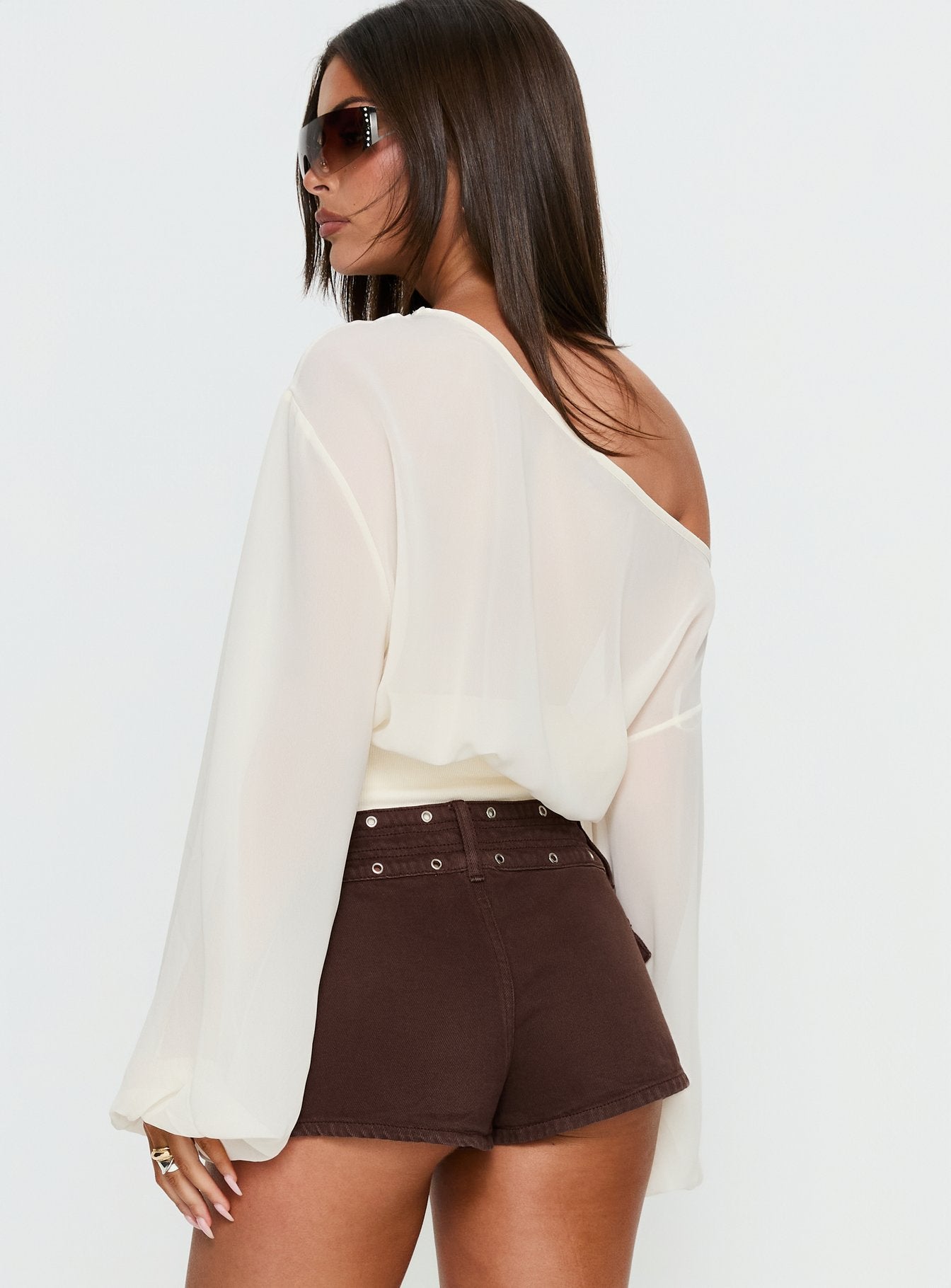Idalina Slouchy Chiffon Top Cream | Princess Polly