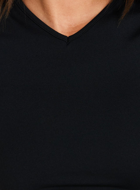 Daily Define High V Neck Short Sleeve Top Black