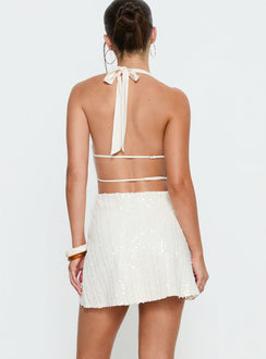 Kaimeila Halter Sequin Mini Dress Cream