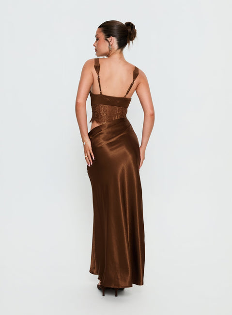 chocolate formal dress Sherri Hill 58047 | Approach This flattering Anderson Maxi Dress, in Chocolate