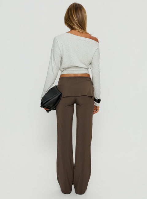 back view of model wearing Princess Polly Elka Wrap Trousers Truffle Mid Rise Pants 