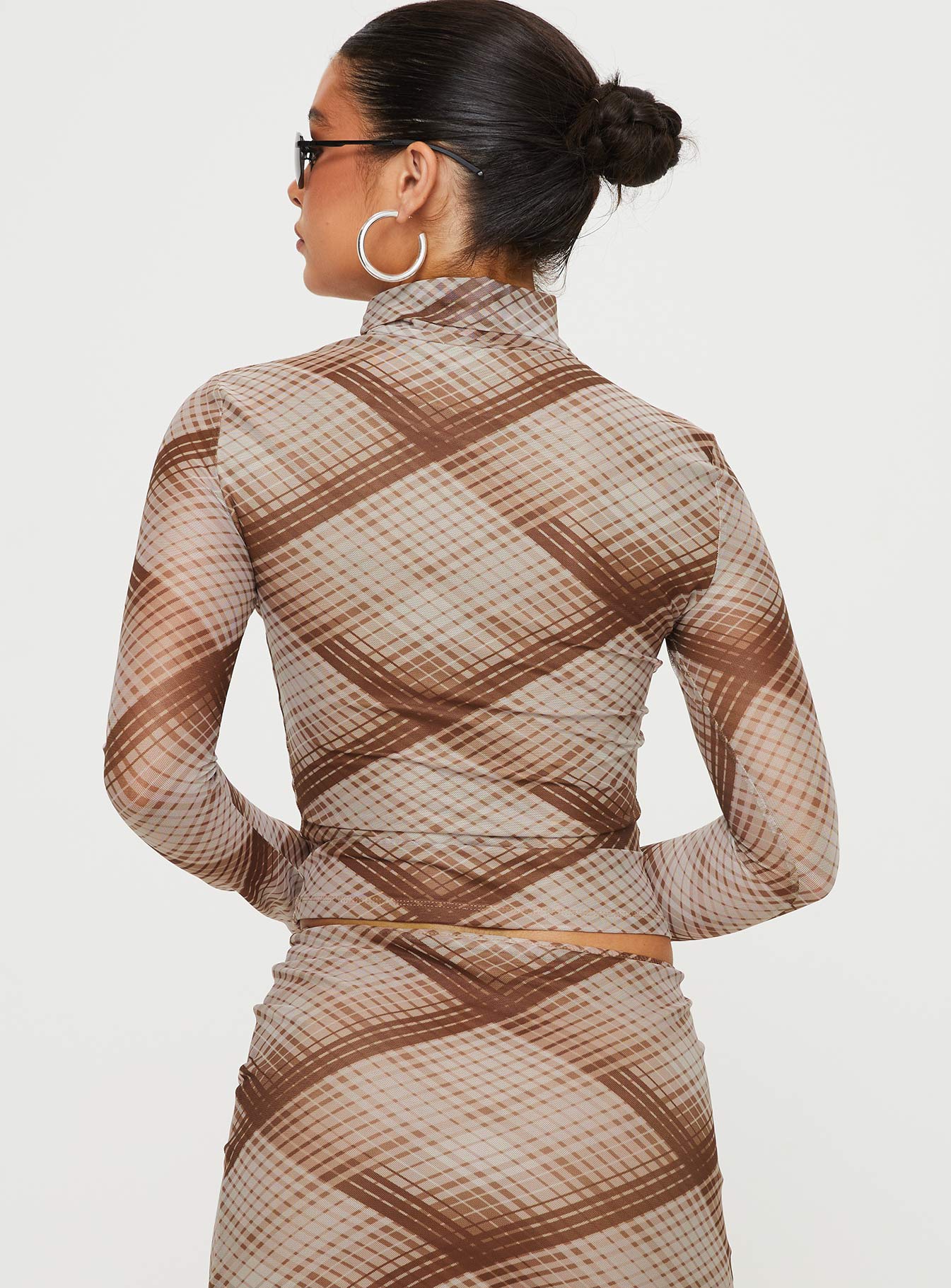 product Princess Polly Full Sleeves High Neck  Another Dreamer Long Sleeve Top Brown Check