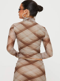 product Princess Polly Full Sleeves High Neck  Another Dreamer Long Sleeve Top Brown Check