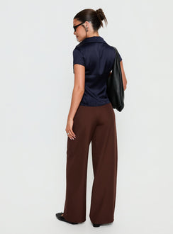 back view of model wearing Princess Polly Alys Cut Out Straight Leg Pant Brown Mid Rise Pants 