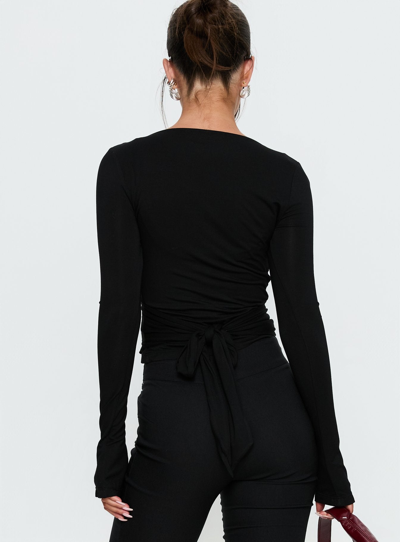 Sylka Long Sleeve Jersey Wrap Top Black | Princess Polly