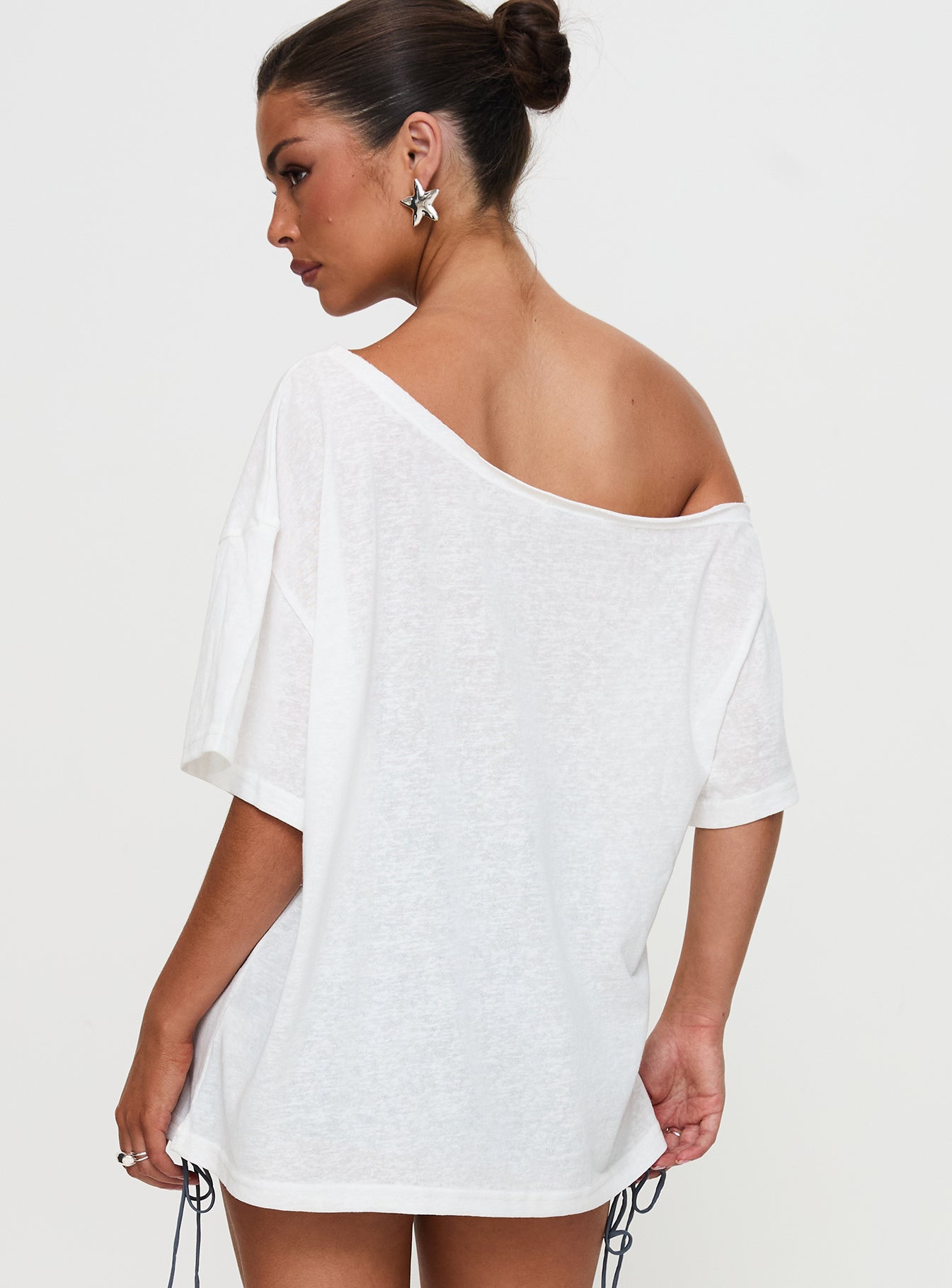 off the shoulder t shirt dress Kippa Off The Shoulder Graphic Tee | White | Womens