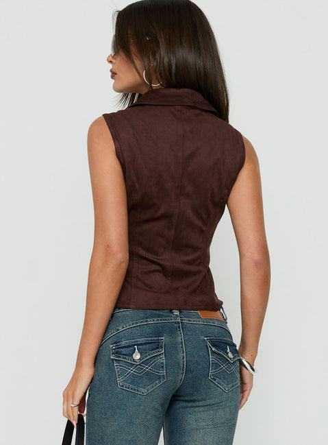 Nyra Zip Through Vest Top Brown