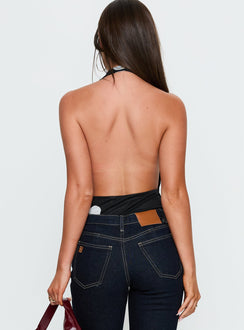 Cleona Plunge Neck Bodysuit Black Polka