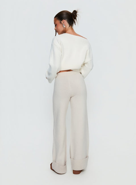 back view of model wearing Princess Polly Shinead Cuffed Pants White High Rise Pants 