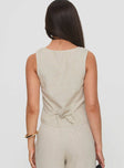 back view of model wearing Princess Polly Sofi Vest Top Beige Sleeveless V-Neck 