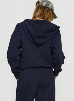 back view of model wearing Princess Polly All Day Oversized Hoodie Navy cropped 