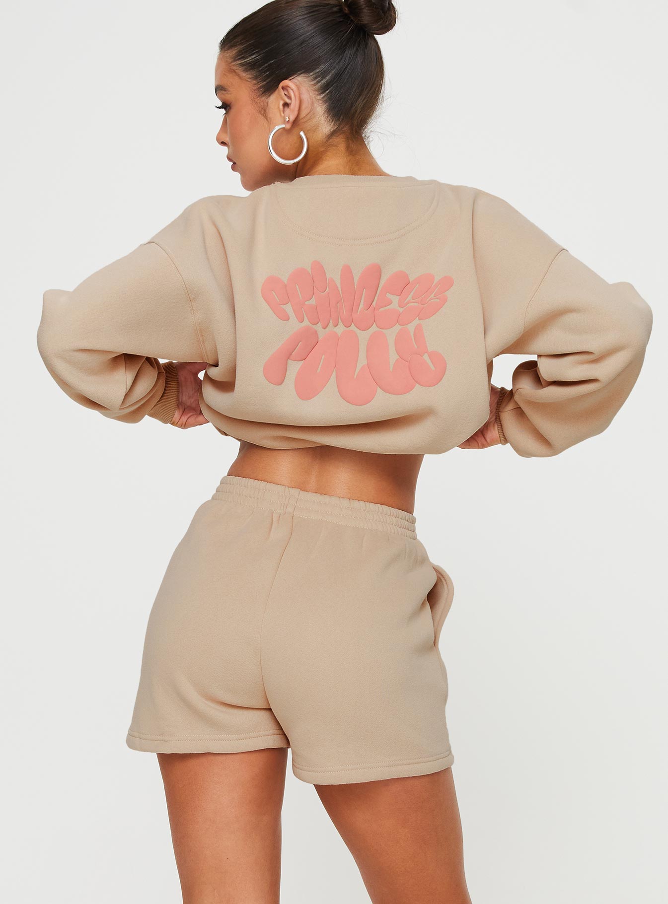 Princess Polly Sweat Short Bubble Text Sand/ Pink Princess Polly high-rise 