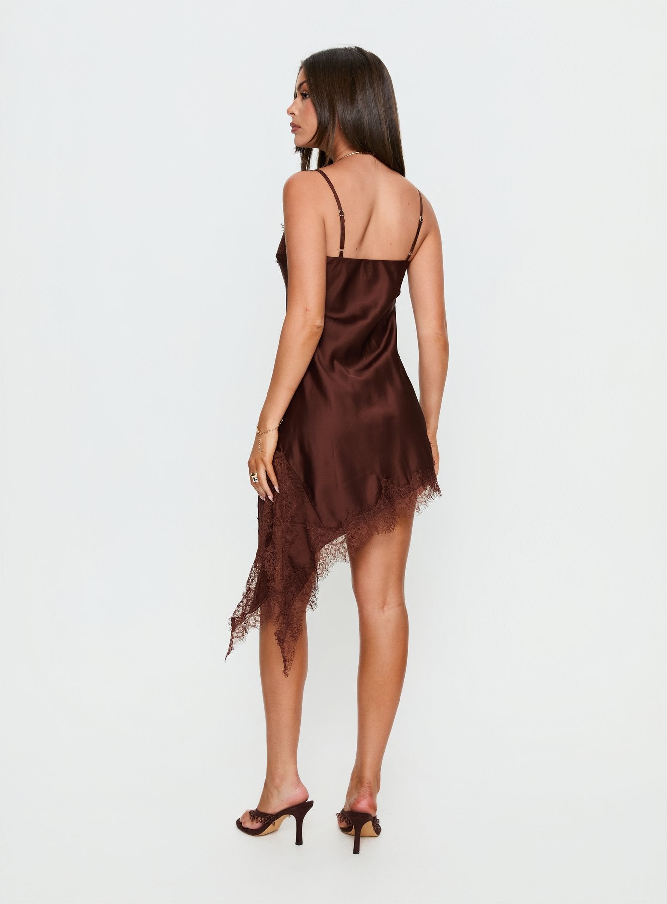 Malakhai Lace Asymmetrical Mini Dress Chocolate | Princess Polly Malakhai Lace Asymmetrical Mini Dress Chocolate | Princess Polly