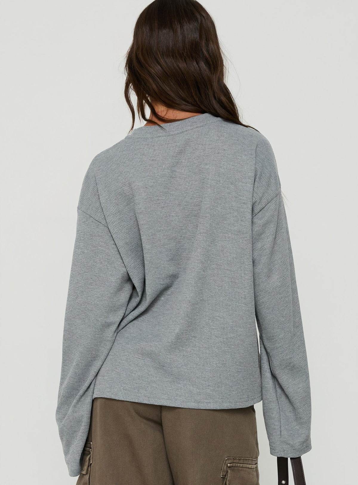 Arlla Waffle Jersey Long Sleeve Top Grey