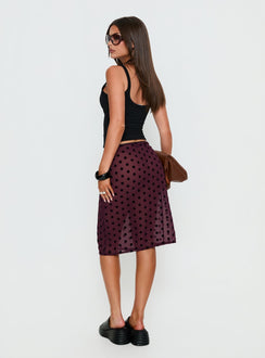 Evani Sheer Chiffon Midi Skirt Polka Maroon