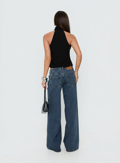 Picco Ultra Low Rise Wide Leg Jeans Dark Blue Wash Petite