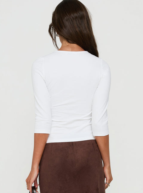 Soleia Keyhole 3/4 Sleeve Top White