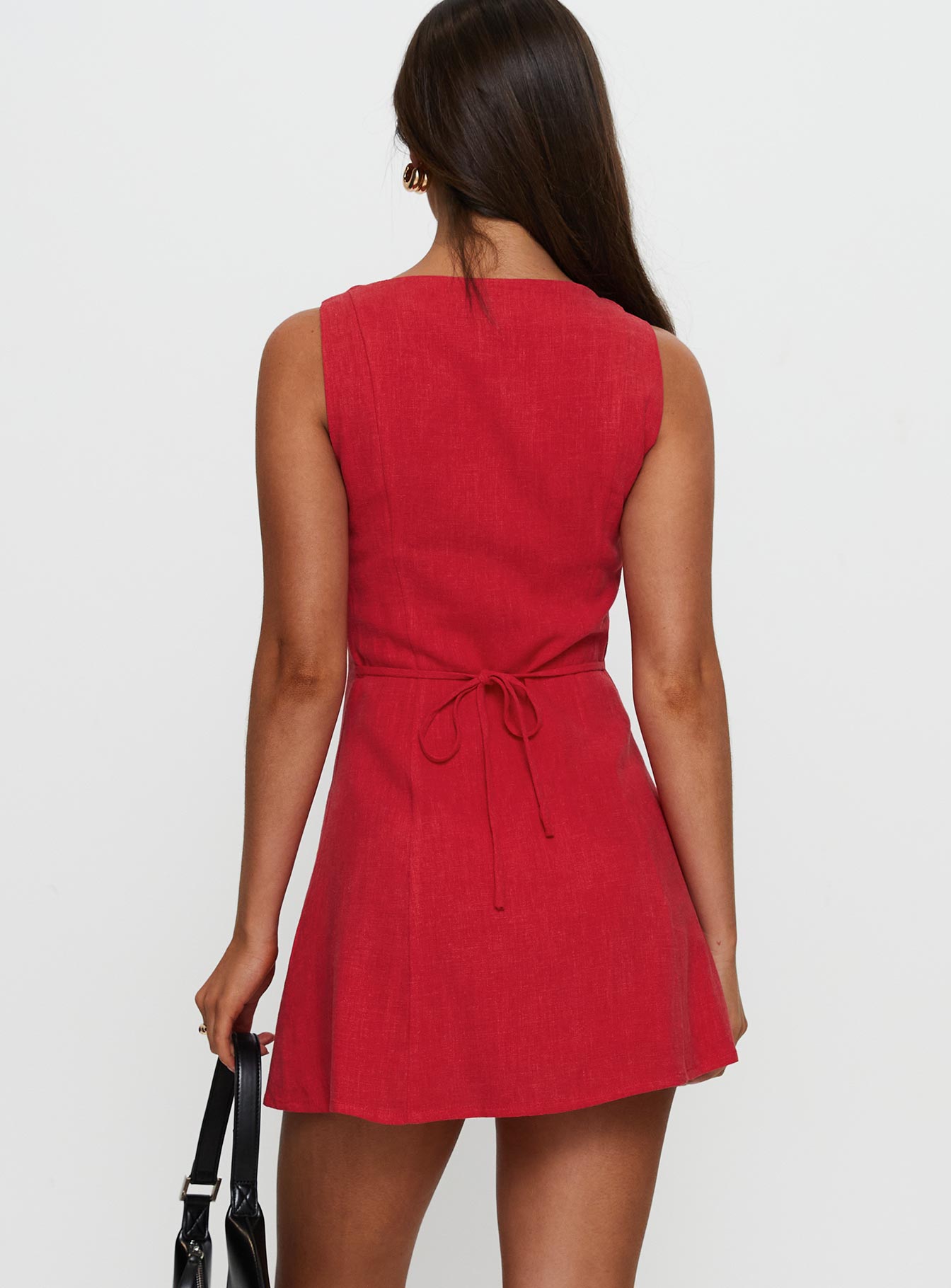 Dollie Linen Mini Dress Red | Princess Polly Dollie Linen Mini Dress Red | Princess Polly