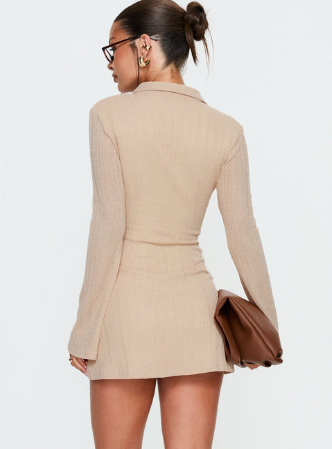 When You Sleep Long Sleeve Mini Dress | Beige | Womens | Princess Polly When You Sleep Long Sleeve Mini Dress | Beige | Womens | Princess Polly