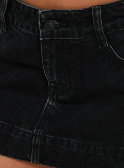 Warna Low Rise Denim Mini Skirt Washed Black