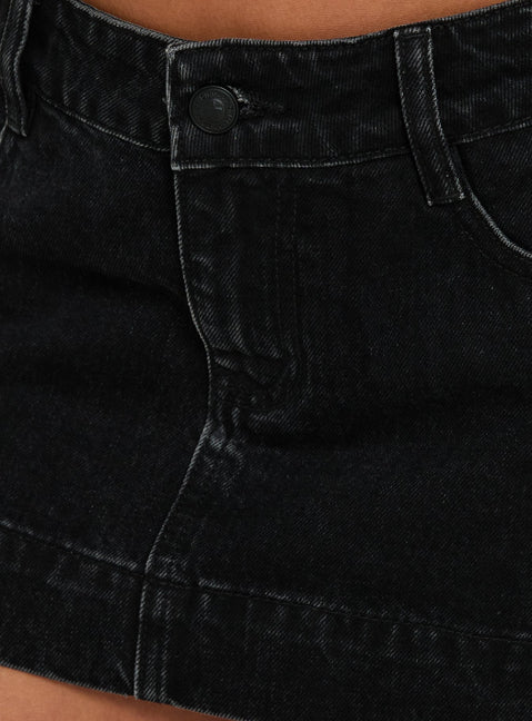 Warna Low Rise Denim Mini Skirt Washed Black
