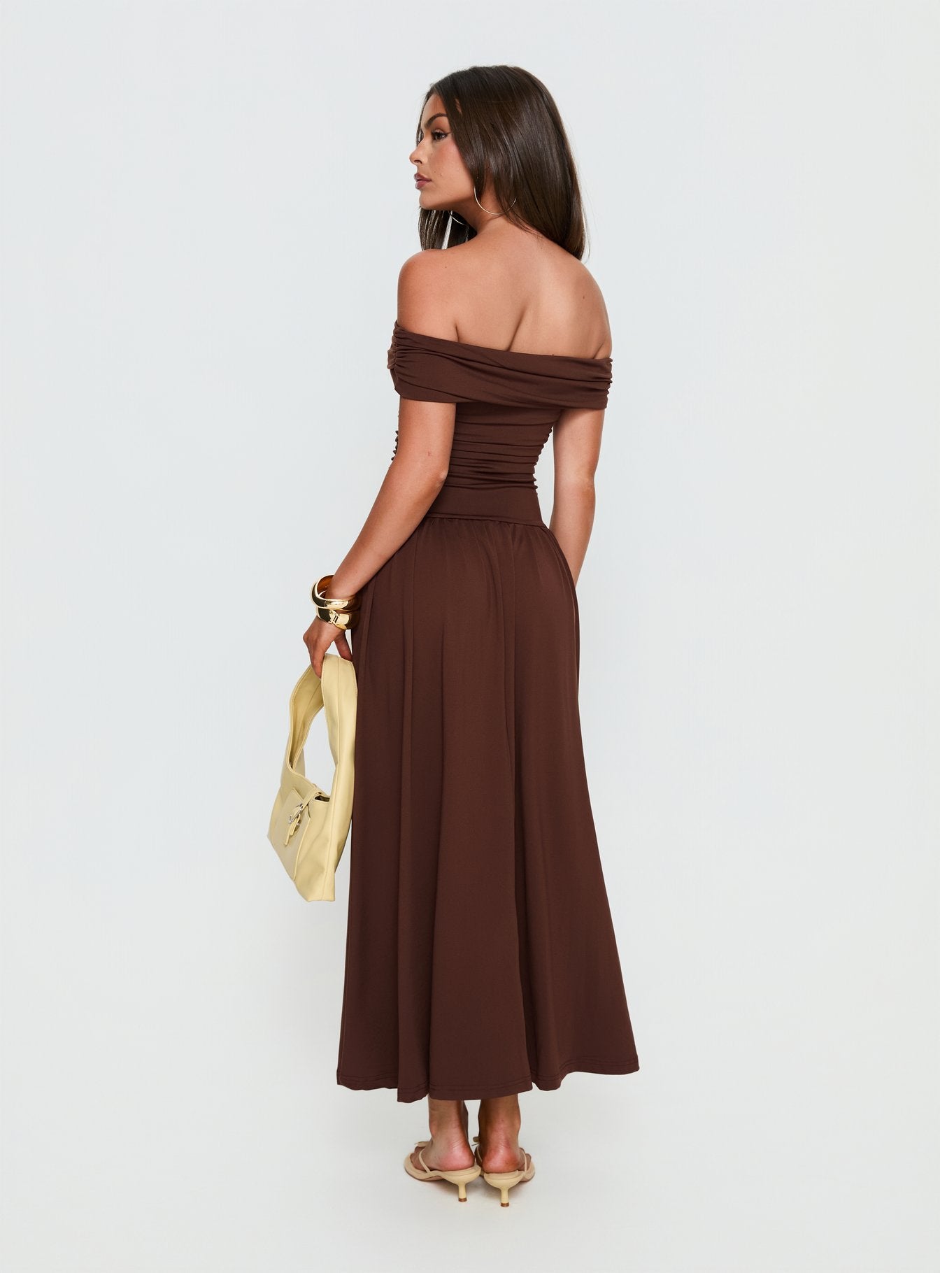 Katalia Off Shoulder Maxi Dress Chocolate Brown | Princess Polly Katalia Off Shoulder Maxi Dress Chocolate Brown | Princess Polly