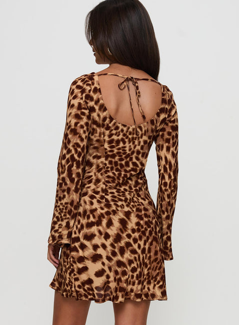 Halo Bias Long Sleeve Mini Dress Leopard, US 6 / Leopard Halo Bias Long Sleeve Mini Dress Leopard, US 6 / Leopard
