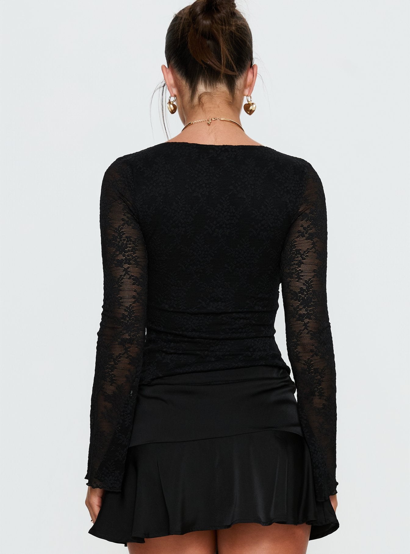 Azira Long Sleeve Frill Detail Top Black | Princess Polly